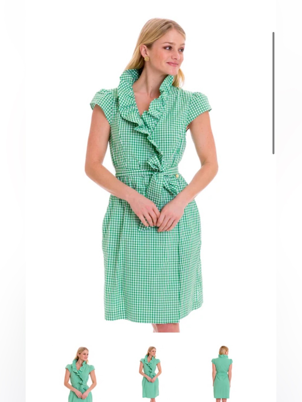 Elizabeth McKay Green Printed Wrap Midi Dress with Ruffle Collar